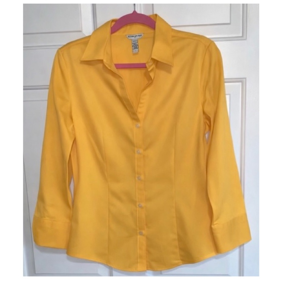 🪻 BANANA REPUBLIC Yellow Button-Up Tailored Shirt Preppy Summer Minimalist Large - Picture 3 of 5
